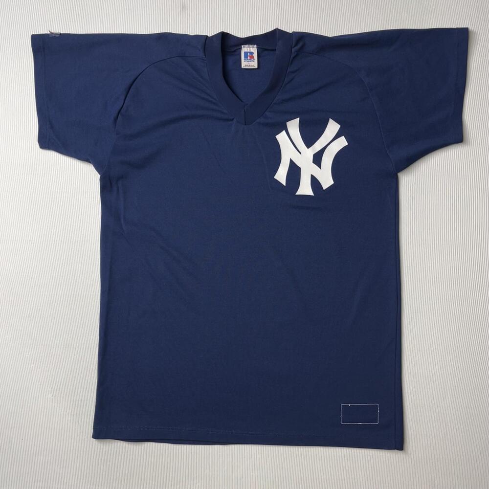 Vintage New York Yankees Jersey Shirt Mens Large Blue MLB Russell Athletic
